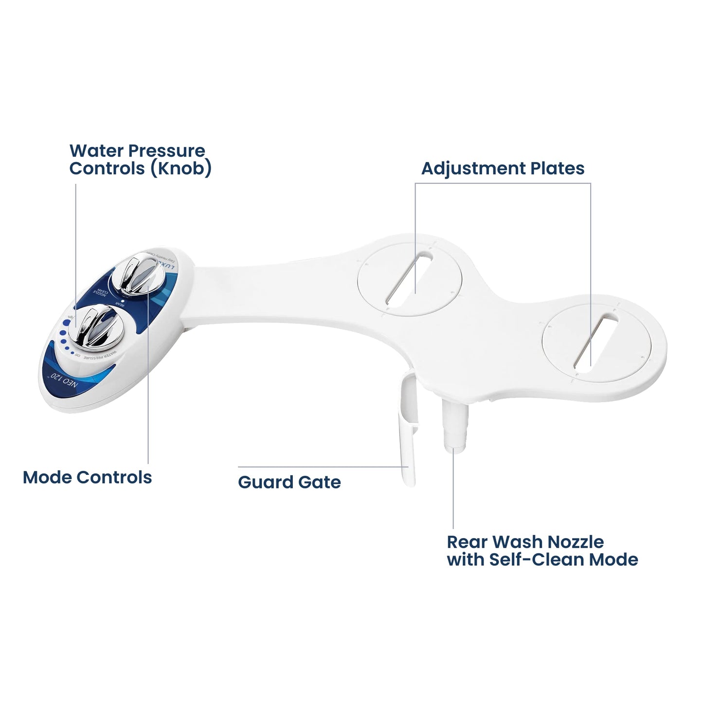 LUXE Bidet NEO 120 - Self-Cleaning Nozzle, Fresh Water Non-Electric Bidet Attachment for Toilet Seat, Adjustable Water Pressure, Rear Wash (White)