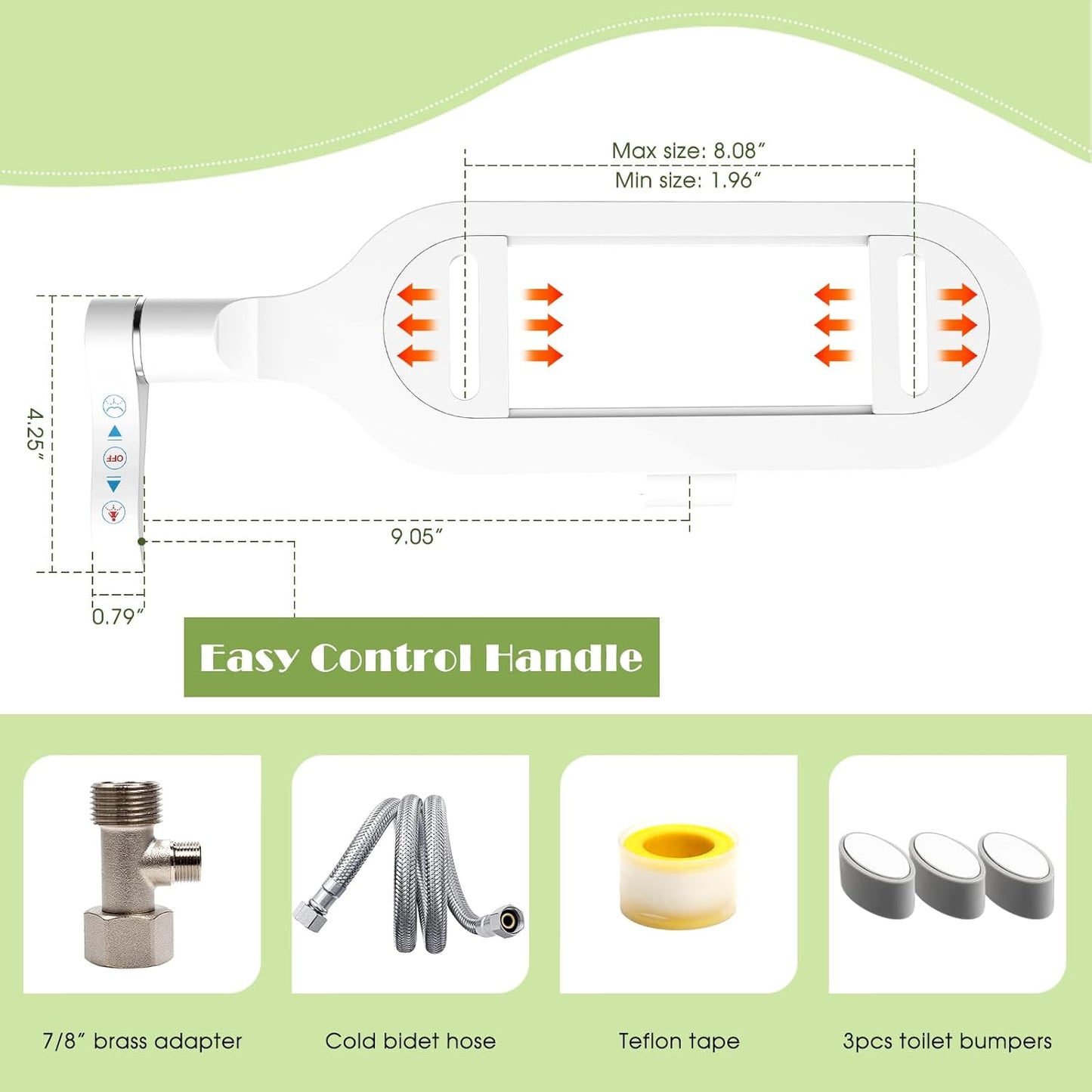 6mm Slim Bidet, Bidet Attachment for Toilet, Bidet Toilet Seat Sprayer Jet with Dual Nozzles Front & Back Washing for Women Men Easy Use Right Handle Non-Electric Fresh Cold Water Bidet