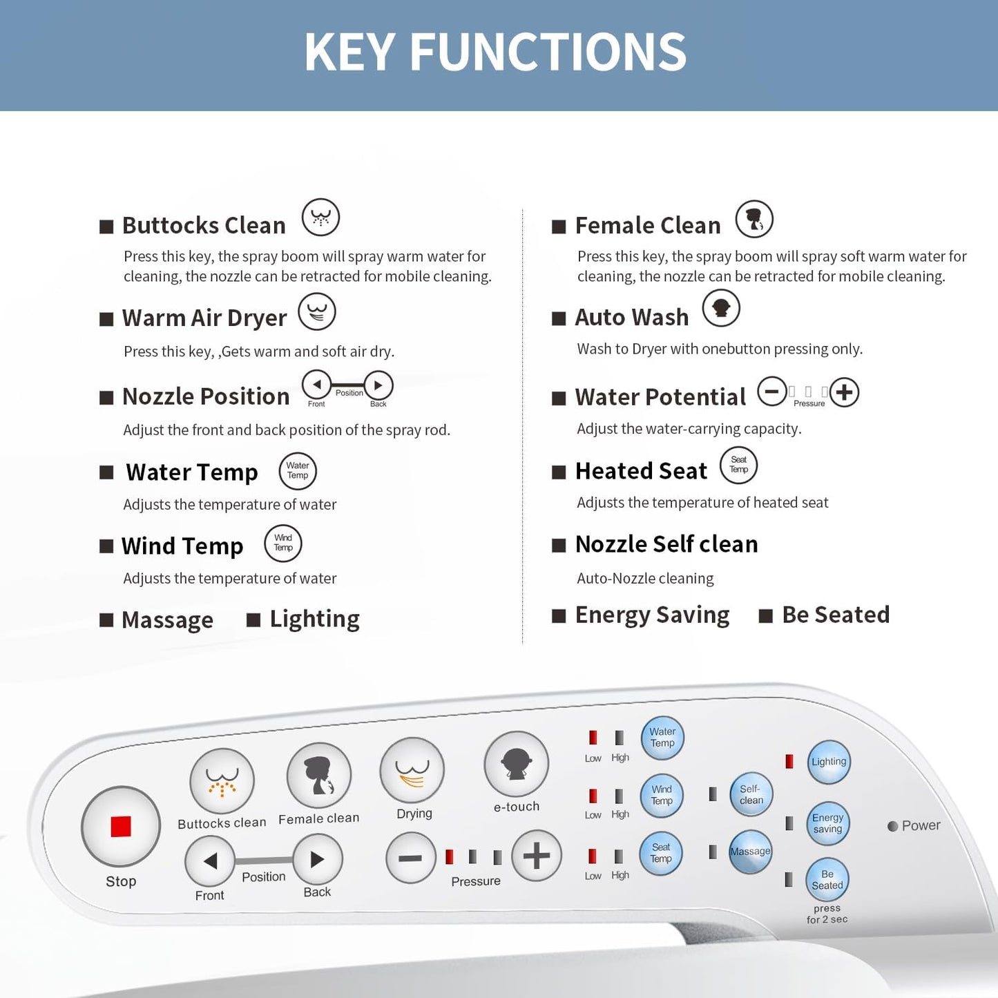 KERDE P30L Electric Bidet Toilet Seat,Bidets For Existing Toilets,Rlongated,One-click Intelligent Operation, Warm Water Cleaning,Slow Close,Seat Cushion Keep Constant Temperature In Winter