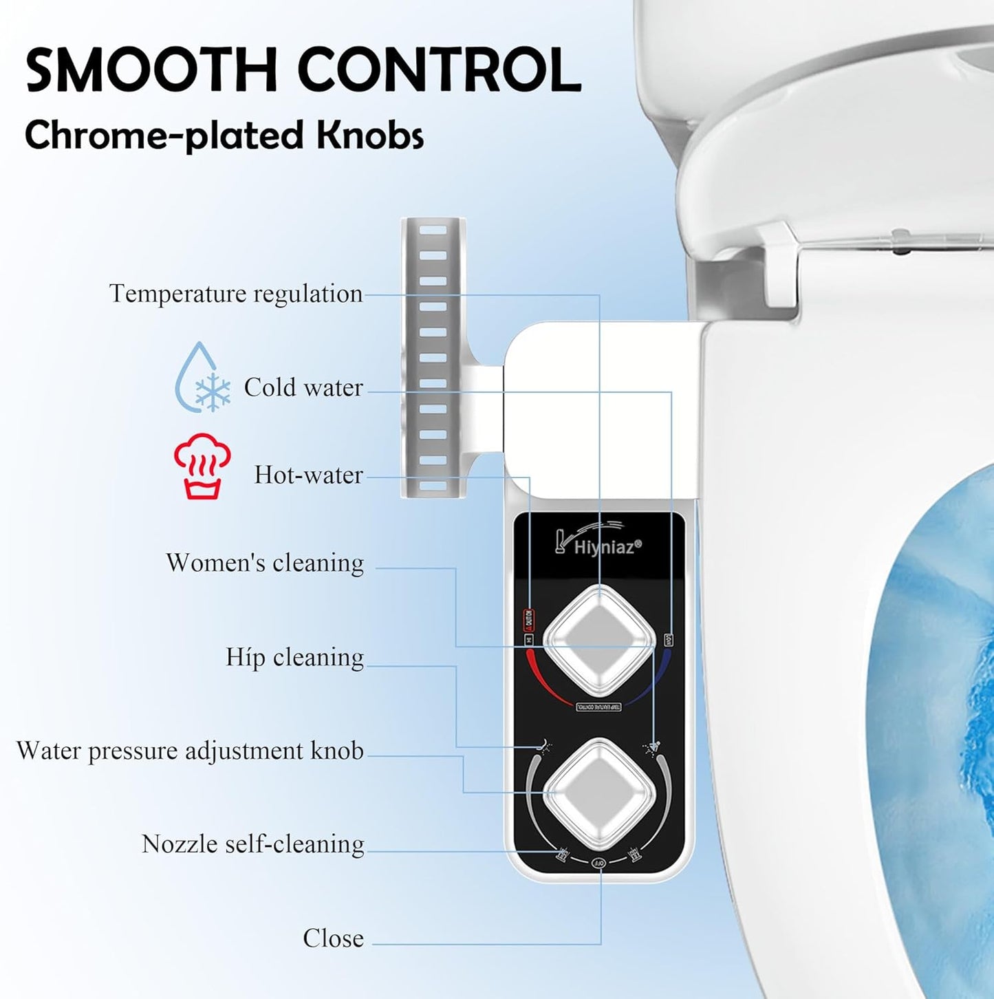 Bidet Attachment for Toilet Warm Water, Non-Electric Bidet Toilet Attachment, Self Cleaning Water Sprayer with Adjustable Water Pressure Nozzle, Frontal & Rear Wash, Gift for Her/Him