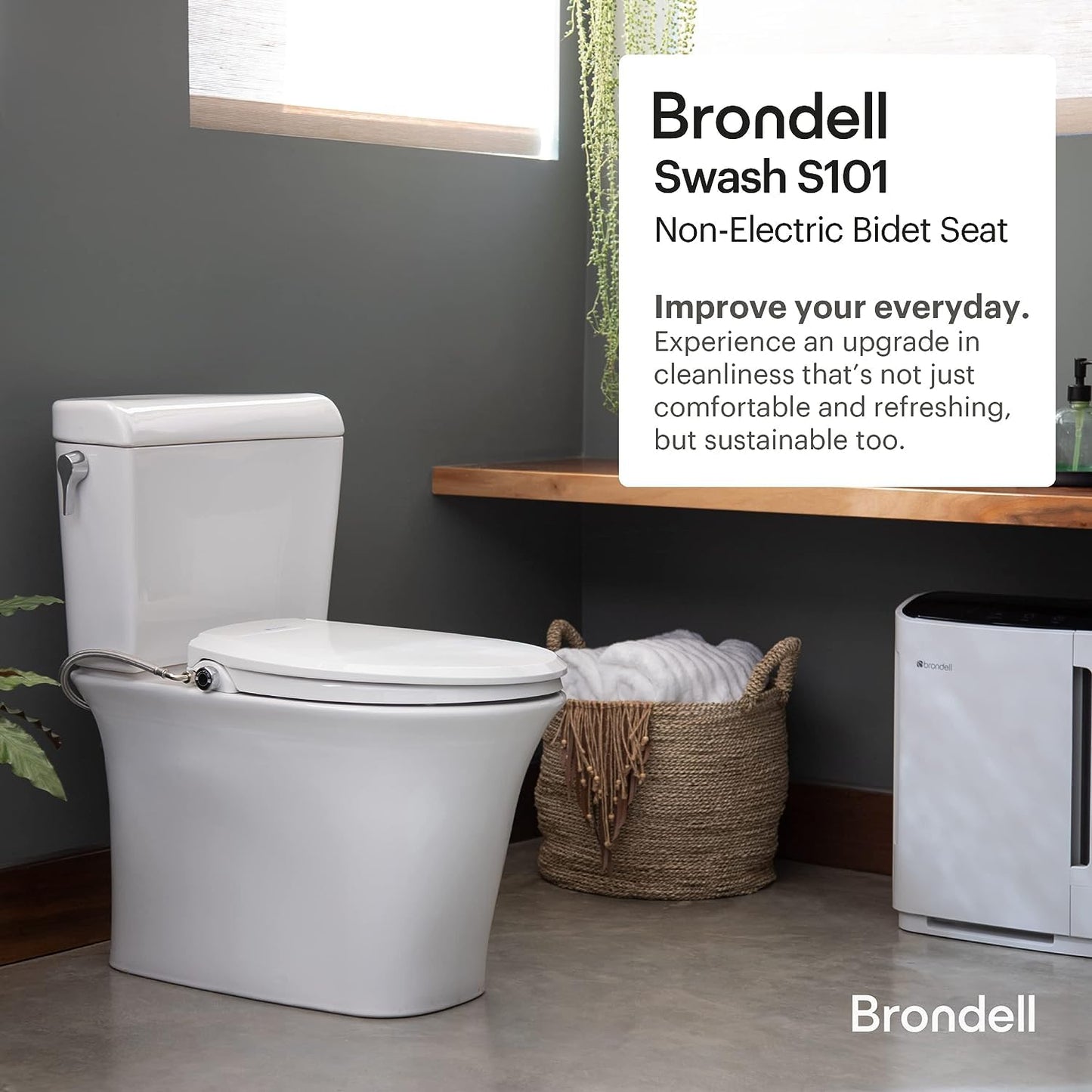 Brondell Swash Bidet Toilet Seat, Non-Electric, Dual Temperature, Fits Round Toilets, White – Dual Nozzle System – with Easy Installation