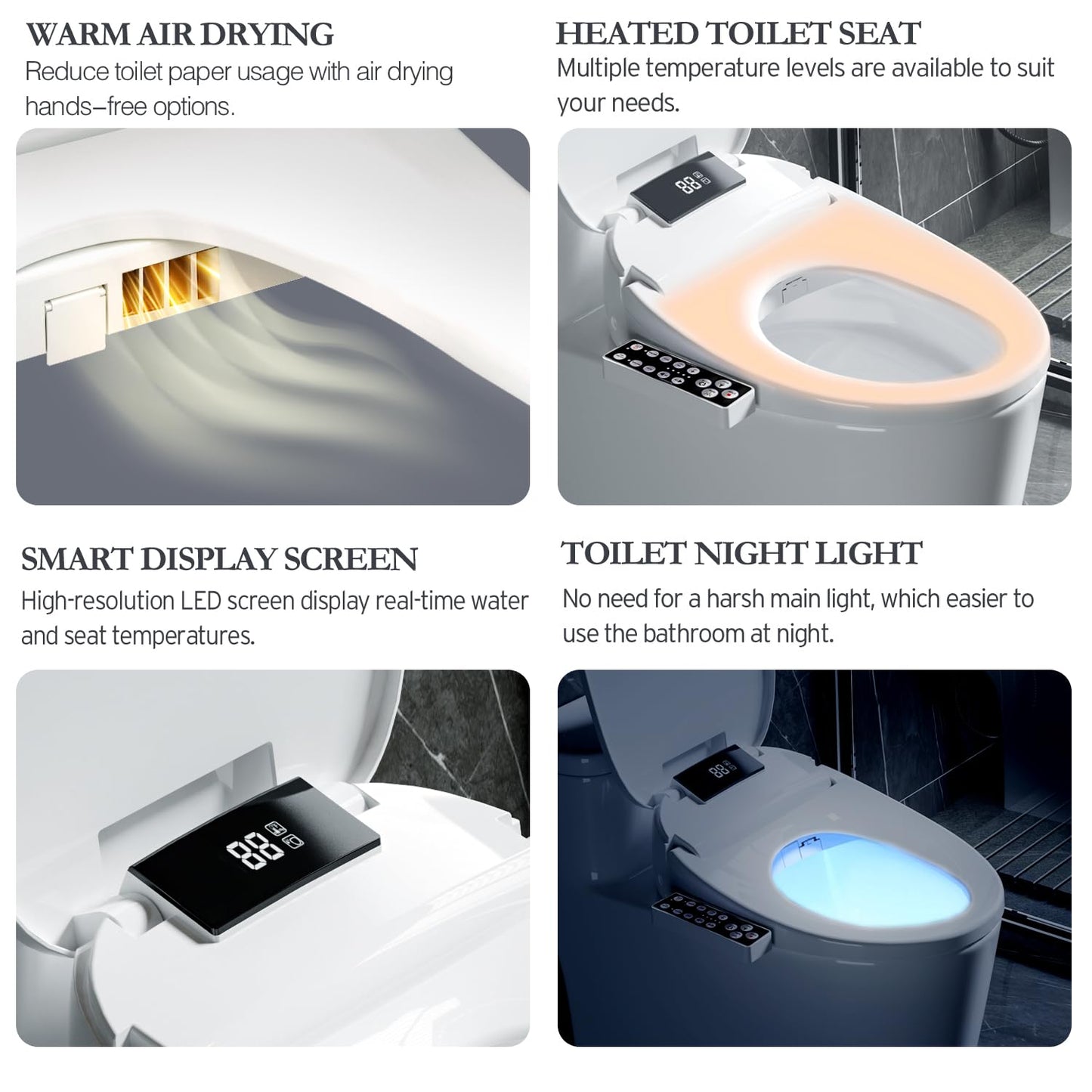 Bidet Toilet Seat Elongated, Unlimited Warm Water, Heated Toilet Seat, Warm Air Dryer, Rear and Feminine Washing, Soft Closed Toilet Lid, Night Light, Smart Toilet Seat with Bidet Requires Outlet